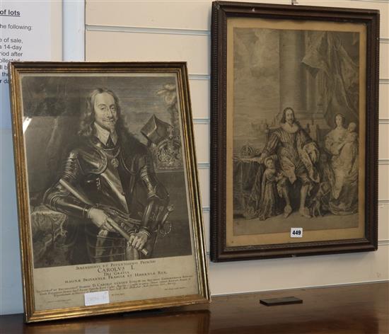 An 18th century engraving of Charles I and a 19th century example, 52 x 38cm